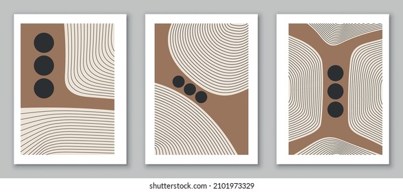 Set of minimal geometric backgrounds. Design for poster, wall decoration, cover. EPS10 hand painted vector template with simple shapes.