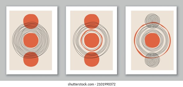 Set of minimal geometric backgrounds. Design for poster, wall decoration, cover. EPS10 hand painted vector template with simple shapes.