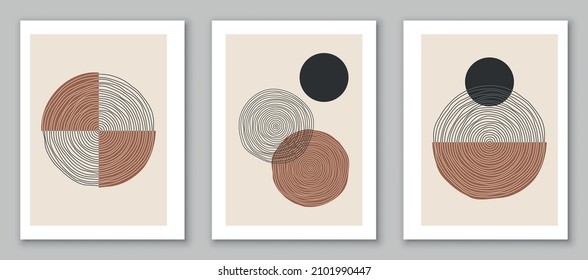 Set of minimal geometric backgrounds. Design for poster, wall decoration, cover. EPS10 hand painted vector template with simple shapes.