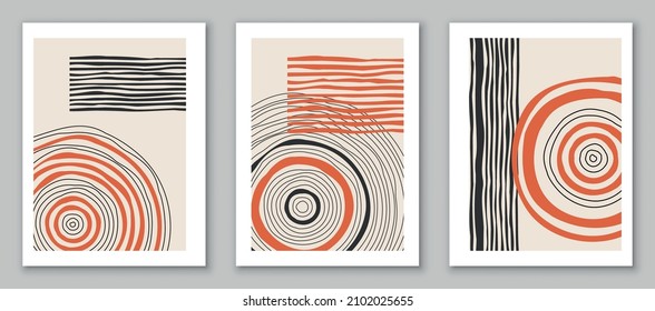 Set of minimal geometric backgrounds. Design for poster, wall decoration, cover. EPS10 hand painted vector template with simple shapes.