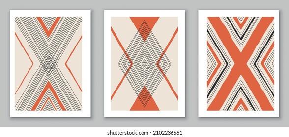 Set of minimal geometric backgrounds. Design for poster, wall decoration, cover. EPS10 hand painted vector template with simple shapes.