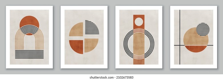 Set of minimal geometric backgrounds. Design for poster, wall decoration, cover. EPS10 vector template with simple shapes.