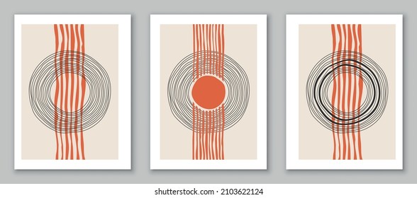 Set of minimal geometric backgrounds. Design for poster, wall decoration, cover. EPS10 hand painted vector template with simple shapes.