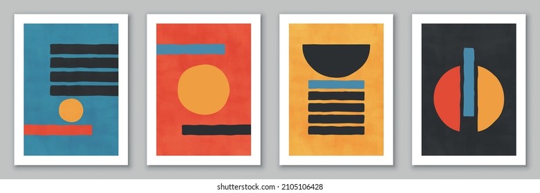 Set of minimal geometric backgrounds. Design for poster, wall decoration, cover. EPS10 hand painted vector template with simple shapes