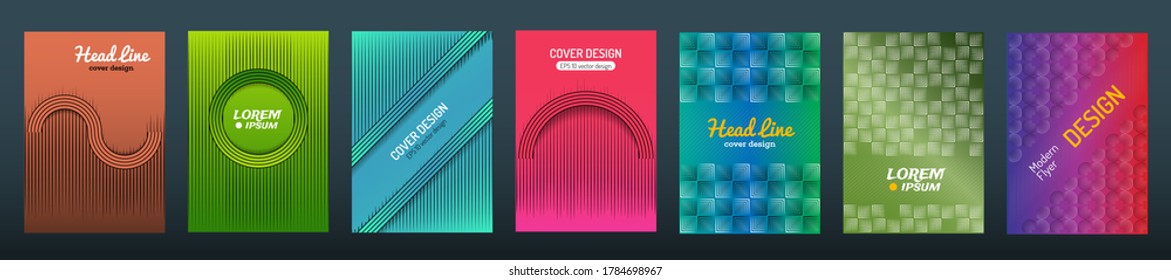 Conjunto de cubierta de diseño geométrico mínimo, plantilla vectorial con líneas primitivas y elementos de formas. Informe Anual, Folletos, Volantes, Presentaciones.
