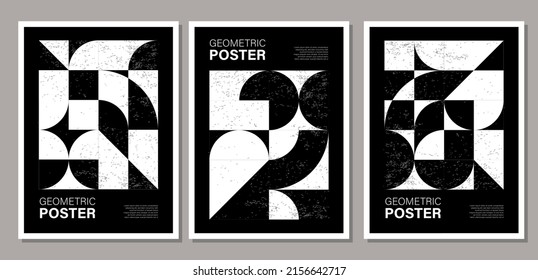 Set of minimal geometric design poster, vector template with primitive shapes