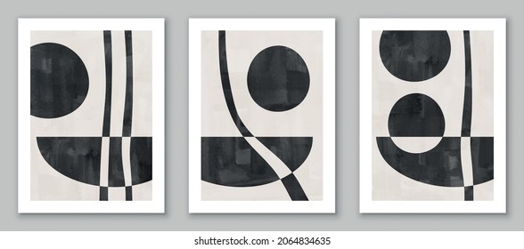 Set of minimal  geometric design posters, vector template for wall decoration, cover, postcard. EPS10 vector.