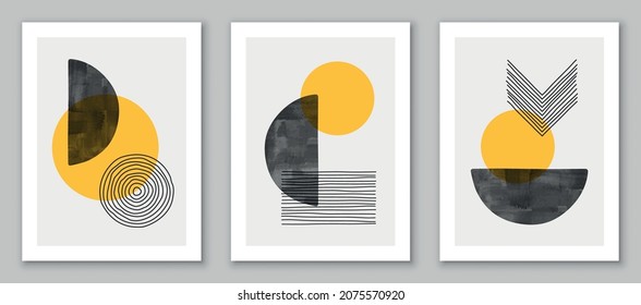 Set of minimal  geometric design posters, vector template for wall decoration, cover, postcard. EPS10 vector.