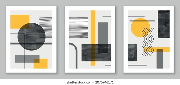 Set of minimal  geometric design posters, vector template for wall decoration, cover, postcard. EPS10 vector.