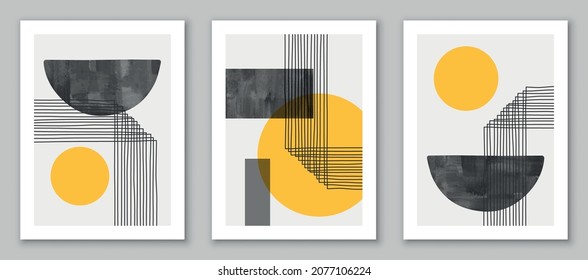 Set of minimal  geometric design posters, vector template for wall decoration, cover, postcard. EPS10 vector.