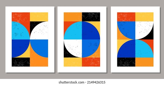 Conjunto de afiches de diseño geométrico mínimo, plantilla vectorial con formas primitivas