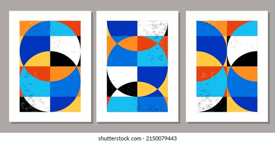 Set of minimal geometric design posters, vector template with primitive shapes