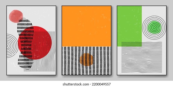 Conjunto de afiches de diseño geométrico mínimo, plantilla vectorial con elementos de formas, estilo moderno.