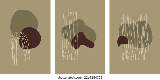Set of minimal geometric design posters, vector template with primitive shapes elements, modern hipster style