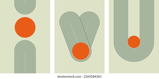 Set mit minimalen geometrischen Design-Plakaten, Vektorvorlage mit primitiven Formen-Elementen, moderner Hipster-Stil