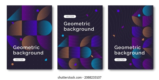 Conjunto de plantillas modificables geométricas mínimas. С fondo de degradado colorido. Ilustración vectorial