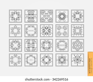 Set of minimal  geometric monochrome shapes. Trendy hipster icons and logotypes. Religion, philosophy, spirituality, occultism symbols collection. Business signs, labels, badges, frames and borders