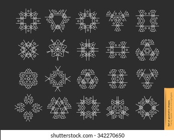 Set of minimal  geometric monochrome shapes. Trendy hipster icons and logotypes. Religion, philosophy, spirituality, occultism symbols collection. Business signs, labels, badges, frames and borders