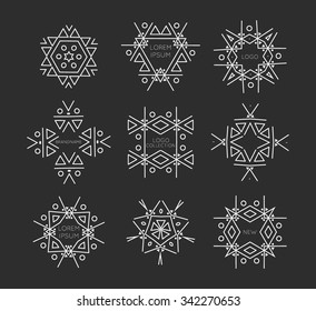 Set of minimal  geometric monochrome shapes. Trendy hipster icons and logotypes. Religion, philosophy, spirituality, occultism symbols collection. Business signs, labels, badges, frames and borders