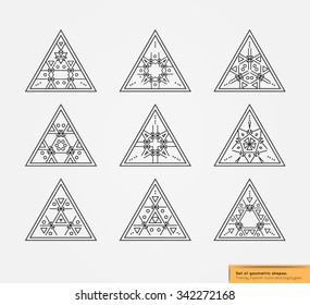 Set of minimal  geometric monochrome shapes. Trendy hipster icons and logotypes. Religion, philosophy, spirituality, occultism symbols collection. Business signs, labels, badges, frames and borders