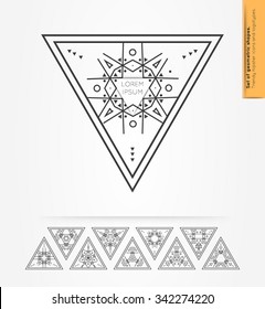 Set of minimal  geometric monochrome shapes. Trendy hipster icons and logotypes. Religion, philosophy, spirituality, occultism symbols collection. Business signs, labels, badges, frames and borders
