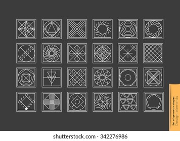 Set of minimal  geometric monochrome shapes. Trendy hipster icons and logotypes. Religion, philosophy, spirituality, occultism symbols collection. Business signs, labels, badges, frames and borders