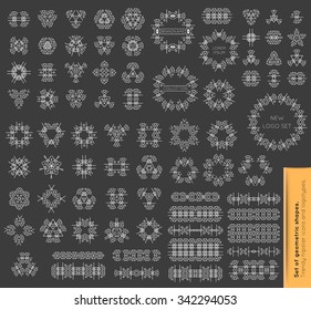 Set of minimal  geometric monochrome shapes. Trendy hipster icons and logotypes. Religion, philosophy, spirituality, occultism symbols collection. Business signs, labels, badges, frames and borders