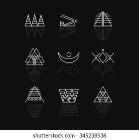 Set of minimal geometric monochrome shapes. Trendy hipster icons and logotypes. Religion, philosophy, spirituality, occultism symbols collection. Business signs, labels, badges