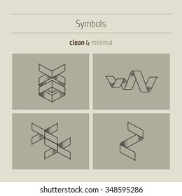 Conjunto de formas geométricas mínimas monocromáticas. Iconos y logotipos hipster de moda. Religión, filosofía, espiritualidad, colección de símbolos de ocultismo. Firmas comerciales, etiquetas, insignias, marcos y bordes