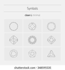 Set of minimal geometric monochrome shapes. Trendy hipster icons and logotypes. Religion, philosophy, spirituality, occultism symbols collection. Business signs, labels, badges, frames and borders