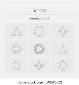 Set of minimal geometric monochrome shapes. Trendy hipster icons and logotypes. Religion, philosophy, spirituality, occultism symbols collection. Business signs, labels, badges, frames and borders