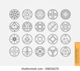 Set of minimal geometric monochrome shapes. Trendy hipster icons and logotypes. Religion, philosophy, spirituality, occultism symbols collection. Business signs, labels, badges, frames and borders