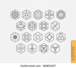 Set of minimal geometric monochrome shapes. Trendy hipster icons and logotypes. Religion, philosophy, spirituality, occultism symbols collection. Business signs, labels, badges, frames and borders