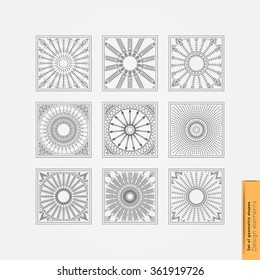 Set of minimal geometric monochrome shapes. Trendy hipster icons and logotypes. Religion, philosophy, spirituality, occultism symbols collection. Business signs, labels, badges, frames and borders