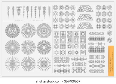 Set of minimal geometric monochrome shapes. Trendy hipster icons and logotypes. Religion, philosophy, spirituality, occultism symbols collection. Business signs, labels, badges, frames and borders