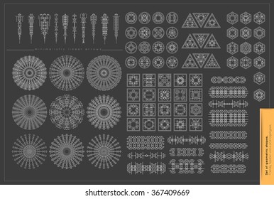 Set of minimal geometric monochrome shapes. Trendy hipster icons and logotypes. Religion, philosophy, spirituality, occultism symbols collection. Business signs, labels, badges, frames and borders