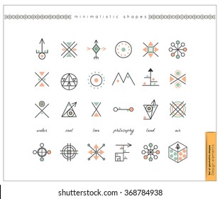 Set of minimal geometric monochrome shapes. Business signs, labels, trendy hipster icons and logotypes. Religion, philosophy, spirituality, occultism symbols collection