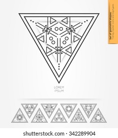 Set of minimal  geometric monochrome triangles. Trendy hipster icons and logotypes. Religion, philosophy, spirituality, occultism symbols collection. Business signs, labels, badges and shapes.