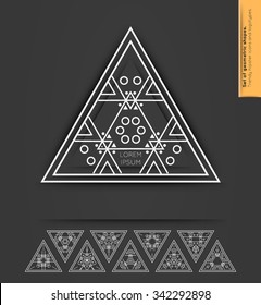 Set of minimal  geometric monochrome triangles. Trendy hipster icons and logotypes. Religion, philosophy, spirituality, occultism symbols collection. Business signs, labels, badges and shapes.