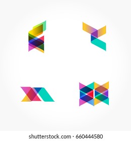 Set of minimal geometric multicolor shapes. Trendy hipster icons and logotypes. Business signs symbols, labels, badges, frames and borders