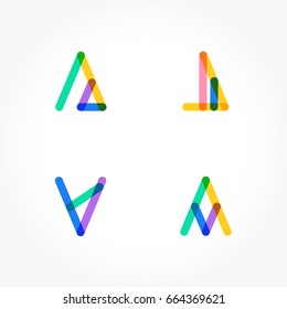 Set of minimal geometric multicolor shapes. Trendy hipster icons and logotypes. Business signs symbols, labels, badges, frames and borders
