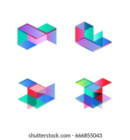 Set of minimal geometric multicolor shapes. Trendy hipster icons and logotypes. Business signs symbols, labels, badges, frames and borders. Eps 10 