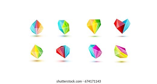 Conjunto de formas geométricas multicolor mínimas. Iconos y logotipos hipster de moda. Símbolos, etiquetas, insignias, marcos y bordes de los signos comerciales 