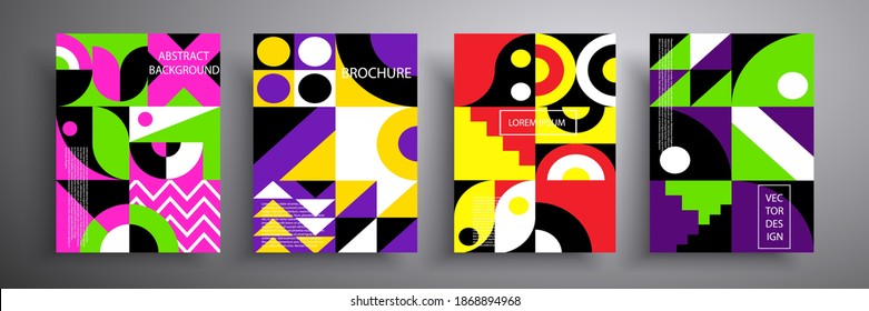 Set of minimal geometric posters. Fashionable design. Colored patterns. EPS10 vector. Compositions for book covers, posters, flyers, magazines, business annual reports