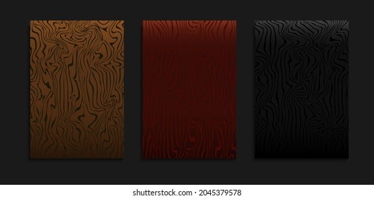 Conjunto De Plantilla De Tapa Oscura De Gradiente Mínimo Con Patrón De Línea De Madera Abstracta