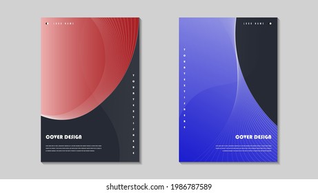 Set Minimal Gradient Red And Purple Cover With Flowing Lines Design. Good For Poster, Flyer, Banner Or Wallpaper