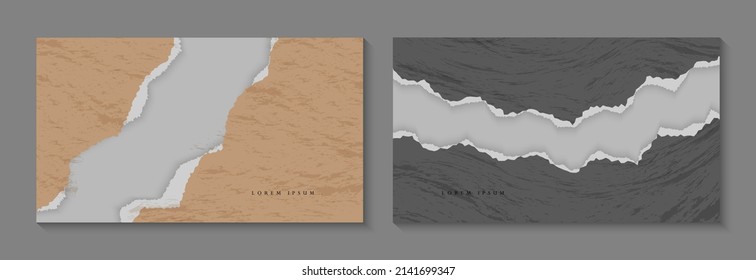 Set Of Minimal Grunge Abstract Paper Ripped Frame Design In White Background