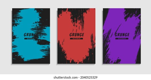 Set Of Minimal Grunge Textures Cover Template In Black Background