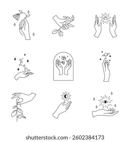 Set minimal hand aesthetic logo element