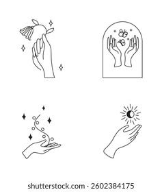 Set minimal hand aesthetic logo element